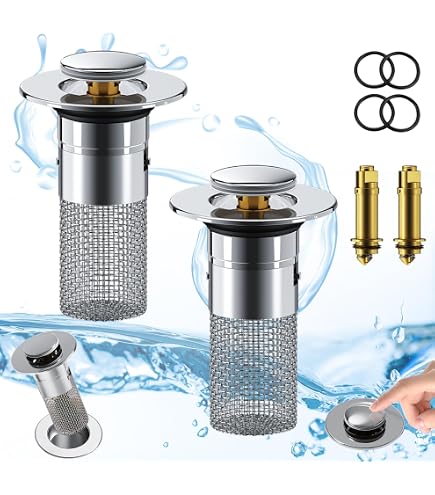 3er-Set Abflusssieb Für Waschbecken – Edelstahl Haarfänger Mit Siebkorb Für 28–33 Mm Ablauf, Universeller Pop-Up-Stöpsel