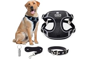 PXBSNB Uprząż dla psów średniej wielkości, oddychająca, odporna na rozciąganie, ze smyczą, odblaskowa uprząż dla szczeniaków, regulowana, bezpieczna, czarna, rozmiar L