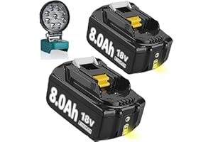 BONADGET 2X 18V 8.0Ah Batteries de Rechange + Lampe de Travail pour makita BL1860B BL1850B BL1840 BL1830 BL1815 BL1835 BL1850B BL1845 BL1850 BL1860B 194205-3 LXT-400 avec Batterie LED