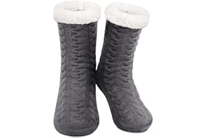 SIMIYA Slipper Socks Womens Christmas Fluffy Socks Xmas Thermal Socks Bed Socks Novelty Warm Funny Socks Cozy Fleece-lined Winter Non Slip Santa Socks with Gel Grips