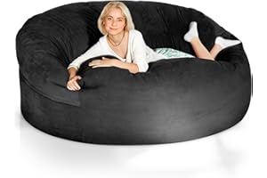 ‎GREEN BEAN Green Bean Jumbo Max Riesensitzsack mit Memory-Schaum Flockenfüllung – Sitzsack XXL aus flauschigem Velours in 6ft (180x120cm) Schwarz – Indoor Lounge-Sitzsack waschbar & gemütlich