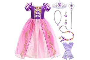 Cnexmin Fille Déguisement Princesse Raiponce Robe de Princesse Raiponce Costume avec Accessoires Anniversaire Noël Halloween Partie Carnaval Cosplay Robe de Soirée pour 3-8 Ans