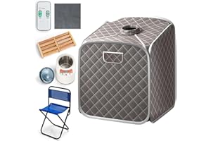 RELAX4LIFE Portable Steam Sauna, Folding Full Body Spa Sauna Tent with 9 Levels Temperature, Timer, 1000W Generator, Chair & Foot Massage Roller, Personal Slimming Detox Therapy Sauna Cabin (Grey)