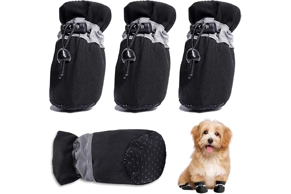PETANGEL Dog Shoes Pack of 4pcs Anti-Slip Dog Boots with Reflective Stripe & Comfortable Soft Soled Skidproof Sneakers with Adjustable Drawstring for Maltese, ToyPom, Cats etc (Black, Size:3)