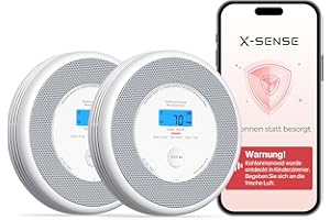 X-Sense Wi-Fi Combination Smoke and Carbon Monoxide Alarm with English Voice Alerts, Smart Smoke Alarm for Home with Replaceable Battery, XP0A-iR, 2-Pack