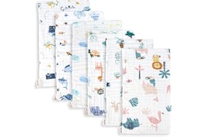 Maliton Muslin Cloths for Baby, 6 Pack Burp Cloths for Baby,100% Cotton 6 Layers Absorbent& Soft& Breathable Baby Muslins Pack,50x25CM Muslin Squares Baby Essentials for Newborn(Animals& Cars, 6 Pack)