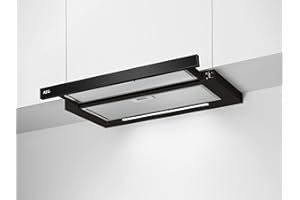 AEG DPE5660B Flachschirm-Dunstabzugshaube – Abluft oder Umluft – max. 600 m³/h im Abluftbetrieb mit max. 68 dB(A) – Energiekl. A – LED-Beleuchtung – Druck-Tasten – Schwarz