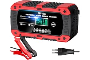 RYQLVOT Autobatterie Ladegerät 10A Batterieladegerät 12V Mit LCD Bildschirm Temperaturkompensation Rekonditionierungsmodus Intelligentes Ladegerät Autobatterie für LiFePO4, Blei Säure und AGM Batterien