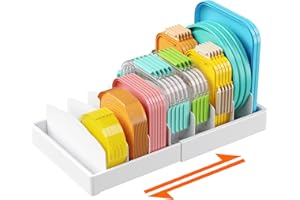 Lifewit Deckelhalter erweiterbar von 25-44 cm, Deckel Organizer aus Kunststoff, Schubladen Organizer Küche für Frischhaltedosendeckel, Aufbewahrungsbox für Deckel mit 8 verstellbaren Trennwänden, Weiß