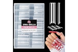 UNA GELLA Nail Tips Square XXL, 120 Stück Tips für Gelnägel ohne C-Kurve, Halbe Nagelspitzen für Acrylnägel, Klare Gel Tips mit Box Home Nagelverlängerung DIY Art Nail Salon