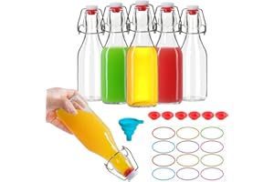 EkkoVla 6 Pack 250ml Swing Top Glass Bottles, 8 oz Flip Top Brewing Bottles with Airtight Rubber Seal Flip Caps for Kombucha, Beverages, Oil, Beer, Kefir, Vinegar, Wine