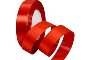 POPOYU Red Satin Ribbon 20mm, 22m Red Hair Ribbon Cake Bows for Gift Wrapping, Polyester Satin Ribbons for Balloons, Hair Bow, Sewing, DIY Craft, Union Jack Wedding Christmas Birthday Party Decoration