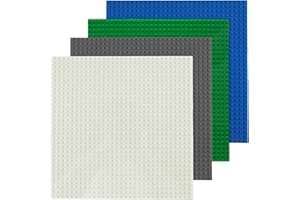 UNIKEEN 4 Pack Classic Baseplates Compatible with Lego, 10"x10" Square Base Plate with 32 x 32 Studs, Large Building Bricks Building Board Build and Display Board Set for Major Brands (Grey/Green/White/Blue)