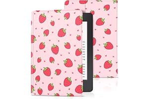 Pegmode for Kindle Paperwhite 11th Generation Case 6.8 Inch 2021 / Paperwhite Signature Edition Cute Women Girls Teens Unique Strawberry Folio Fabric Paper White Cover with Auto Sleep/Wake E-Reader