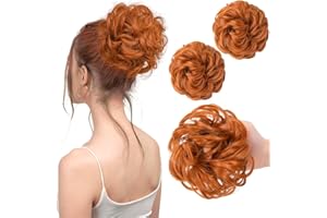 PORSMEER 2 Pieces Orange Messy Buns Extensions Curly Wavy Elastic Easy Scrunchies for Women Girls Synthetic Donut Updo Hair Pieces Chignons
