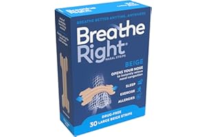 Breathe Right Beige Groß 30 Stück, Nasenstreifen für Schnarchen, Nasenstreifen zum Atmen, Blockierte Nasenentlastung, medikamentenfreie Schnarchhilfe für Männer und Frauen, Verpackung kann variieren