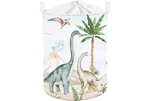 Clastyle Dinosaur Baby Laundry Hamper Palm Tree Clothes Kids Storage Basket Collapsible Boys Girls Toy Box for Nursery Room, Volcano, 36 * 45 cm