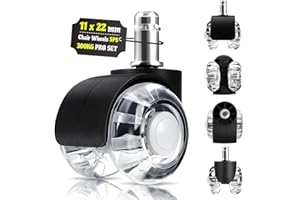 LUZOON Ruote Sedia Ufficio, 11X 22MM Set di 5 Rotelle Sedia Ufficio, Compatibili con Diversi Tipi di Pavimenti,Ruote per sedia Ufficio, Parquet