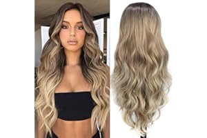 PORSMEER Parrucche castana bionde ricce lunghe Parrucche sintetiche a spalla per donne Radice scura Parrucche bionde chiare per donne bianche Ragazze