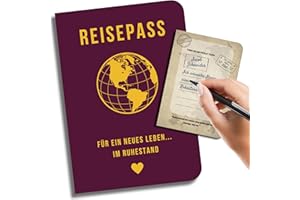 EQUIK PRODUCTS Lustiges Rentner Geschenk zum Ruhestand | Renteneintritt, Pension, Rente Geschenk für Frau Männer | Gästebuch für Kollegen, Karte | Reisepass für ein neues Leben (Ruhestand)