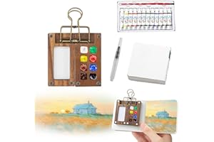 NOAYA 5 Pcs Portable Watercolor Palette - 8 Grids Travel Watercolour Paint Set, Portable Travel Painting Set, Lid Foldable Wooden Palette, Sketchbook Brush Watercolour for Painting Lovers
