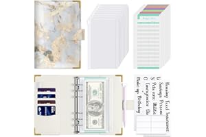 Hnogri Budget Binder with Zipper Envelopes, A6 Money Saving Binder Cash Envelopes for Budgeting, PU Leather Budget Planner Money Organizer for Cash Bills, Floral Budget Wallet for Women, Chaos Marble