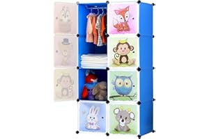 ‎BRIAN & DANY BRIAN & DANY Erweiterbares Kinderregal Kinder Kleiderschrank Stufenregal Bücherregal mit Türen, tiefere Fächer als normal (45 cm vs. 35 cm) für mehr Platz, 75 x 47 x 147 cm Blau