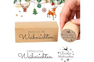 BHGWR Stempel Weihnachten Holzstempel, 2 Stück Weihnachtsstempel Kinder aus Holz, Stempel Frohe Weihnachten Schriftzug Motivstempel Deutsch Sprüche für Karten Scrapbooking Geschenkpapier zum Basteln