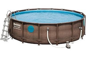 Bestway - Piscine tubulaire ronde avec Hublots - Ø488 cm x H122 cm - Power Steel Vista - Aspect Tressé/Rotin - 19 480 L Litres d'eau