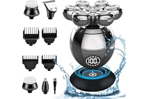 QUALITY PARK Elektrorasierer Herren, 5 in 1 Glatzen Rasierer Herren, Professioneller Elektrorasierer mit 7 Rotierende Scherköpfe und Trimmer Pflege Kit, wasserdicht, Batterieanzeige und kabellos wiederaufladbar