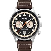 AVI-8 Erkek 43,5 mm Hawker Hurricane Carey &Ccedil;ift Zamanlı Japon Kuvars Pilot Saat Deri veya Paslanmaz &Ccedil;elik Kayışlı AV-4088