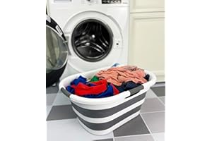 SAMMART 40L Plastic Foldable Laundry Basket/Tub - Collapsible, Space Saving and Portable Laundry Hamper, Ideal for Home, Travel, Dorm, and Camping (1, White/Steel Gray)