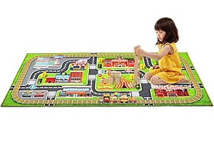 Kapler Kids Rug Play Mat Children Rug City Life, Non-Slip Rug for Child Climbing Playing with Cars and Toys, Safety to Have Fun and Education Study
