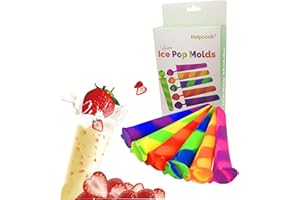 Helpcook Ice Pop Ice Lolly Moulds - Silicone Ice Pop Moulds, Flexible & Durable - Reusable & Dishwasher Safe - Easy Clean & No Mess, Multicolored ice Lollies with Attached Lids, Pack of 6