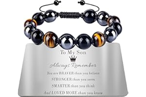 TOLOWOBK Mens Bracelets Gifts Tiger Eye Crystal Bracelet for Men Boys Personalised Triple Protection Beaded Bracelets for Men, Fathers Day Graduation Birthday Gifts for Him Dad Son Husband Brother