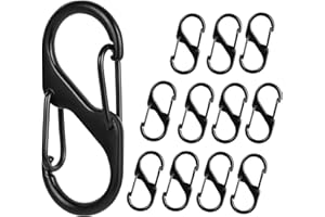 DYMHQ 12 sztuk metalowych karabińczyków podwójnych, trwały karabińczyk S, czarny, karabińczyk z zapięciem na pierścień S, mały, wytrzymały karabińczyk do kluczy, mini karabińczyk, odporny na rdzę, mały