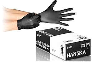 HANSKA Lot de 100 gants jetables nitriles noirs – sans poudre – jetables – non stériles – Base en caoutchouc – Convient pour les milieux médicaux, la manipulation des aliments (100, M)