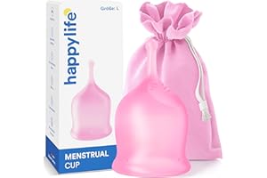 ‎HAPPYPO Happylife Menstruationstasse Größe L - Pink - 100% medizinisches Silikon - Ergonomischer Stiel - BPA frei - Weiches Material - Innovatives Design - 35mm Durchmesser - 25ml Fassungsvermögen -Länge 74mm