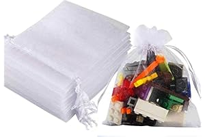 Intckwan 50 bolsas de organza blancas, 9 x 12 cm, de organza, regalo, joyas, bodas, caramelos, con cordón de satén, para festivales, fiestas y bodas