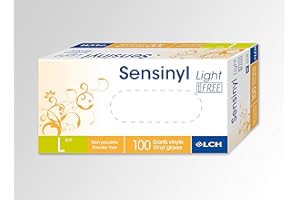 LCH - VLX-03 - Gants Ambidextres Sensinyl Light Free sans Latex/Non Poudrés Très Bonne Tolérance Faciles à Enfiler Sensibilité Tactile Très Résistants Taille L