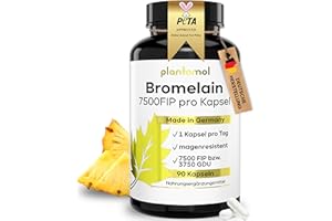 ‎PLANTOMOL Bromelain Kapseln mit 7500 FIP/Kapsel - Bromelain hochdosiert - 750mg Bromelain Enzym aus Ananas - Enzymaktivität von 10.000 FIP/g - 3 Monatsvorrat