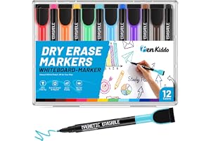 Whiteboardpennor PENKIDDO, 12 Färger Whiteboard Markers med Magnetisk Hatt och Sudd, Fin Spets Magnetiska Whiteboardpennor Snabbtorkande Låg Lukt för Hem Skola Kontor