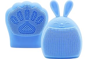 MR LION Baby Bath Brush Set - Bunny Shape Silicone Baby Cradle Cap Brush - Exfoliate and Massage - Shampoo Scalp Scrubbie for Hair Care and Body Care - Bath Time Essential (Blue)