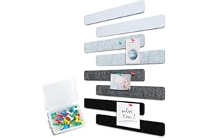 Uoisaiko Felt Pin Board Bar 38cm x 5cm, 8 Pack Cork Board Bulletin Board Strips with 40 Push Pins, Home Office Memo Notice Boards Felt Wall Tiles