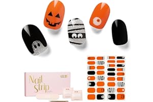 NAILOG Semi Cured Gel Nail Strips, 34 pcs Halloween Gel Nail Stickers, Long Lasting Wraps for Women with Soft Gel Finish, Tricks or Treats