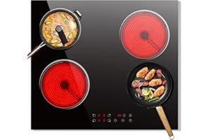 4 Zone Electric Hob, Nefaracy 60cm Ceramic Hob 6000W, Built-in Electric Ceramic Hob with Touch Control, Timer, Safety Lock, 220V Hard Wire