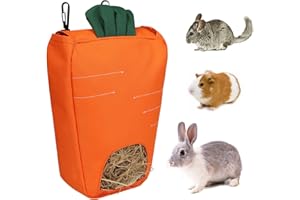 DICKPLAY Rabbit Hay Feeder,Guinea Pig Hay Bag Hanging Feeder 600D Oxford Cloth Fabric for Small Hay-Eating Pets Rabbits Guinea Pig Chinchilla Small Animals (Orange)