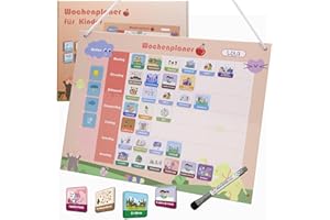 GIGGLEYE Wochenplaner Kinder - Montessori Magnettafel inkl. 192 Magnete & Stift - Förderung der Selbstständigkeit und Spaß am Lernen - Deutsch