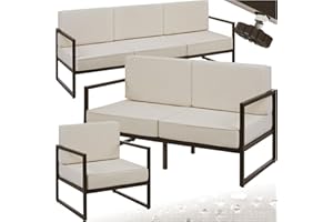 TecTake® Salon de Jardin Exterieur Canapé 2 Places Canapé 3 Places & 1 Fauteuil de Jardin Coussins épais Inclus Cadre en Acier laqué époxy Mobilier Canape Exterieur Balcon Veranda Maison