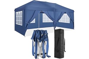 TOOLUCK Tonnelle de Jardin 3x6m Tonnelle Pliante Imperméable Pliant Tente de Reception, 6 Parties latérales, Bleu